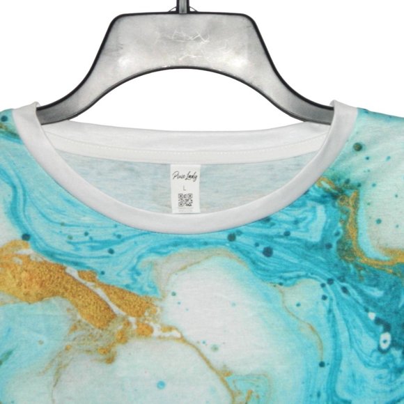 2 for/ $25 Pixie Lady Tee Shirt Blouse Silk Screen Water Graphic Size Large - Picture 5 of 11